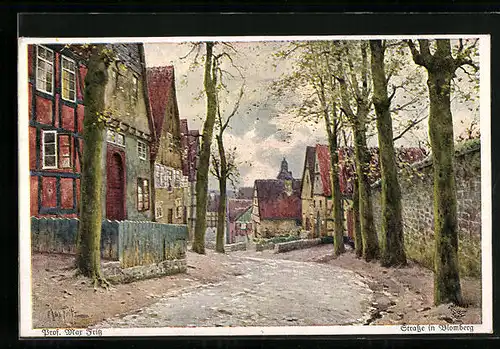 Künstler-AK Blomberg, Strassenpartie mit Gebäuden