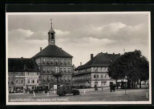 AK Bischofswerda, Marktplatz mit Rathaus