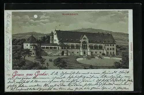 Mondschein-Lithographie Goslar, Blick auf das Kaiserhaus