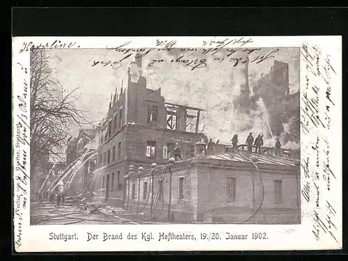 AK Stuttgart, Der Brand des Kgl. Hoftheaters am 19. /20. Januar 1902