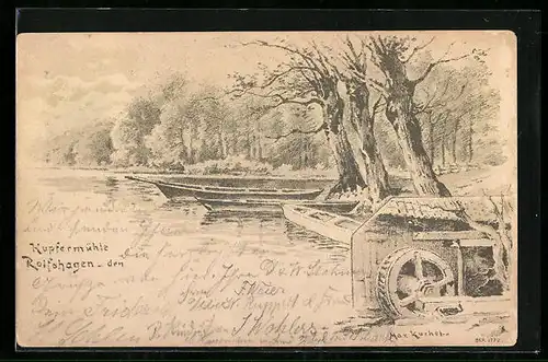 AK Rolfshagen, Kupfermühle mit Ruderbooten