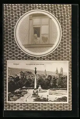 AK Stuttgart, Schlossplatz mit altem Schloss