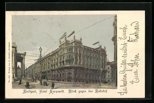 AK Stuttgart, Hotel Marquardt, Blick gegen den Bahnhof