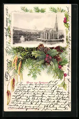 AK Stuttgart, Ortsansicht mit Kirche