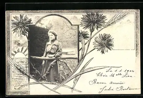 Foto-AK Junge Frau in einem Park, Kornblumen