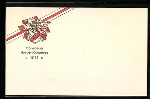 AK Holledauer Ferien-Kommers 1911, Studentenwappen und Banderole in rot und weiss