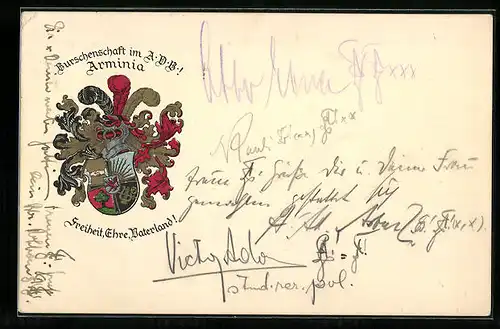 AK Wappen der Burschenschaft Arminia mit Motto Freiheit, Ehre, Vaterland!