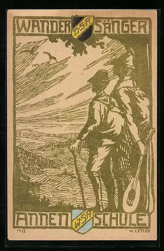 Künstler-AK Wander Sänger, Annen Schule, studentische Szene