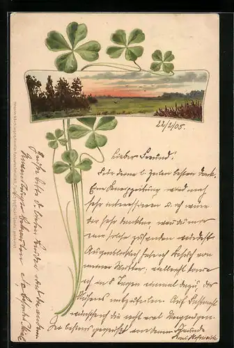 Lithographie Frühlingslandschaft zur Dämmerung, Jugendstil