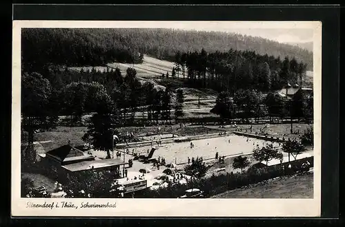 AK Sitzendorf i. Thür., Schwimmbad aus der Vogelschau