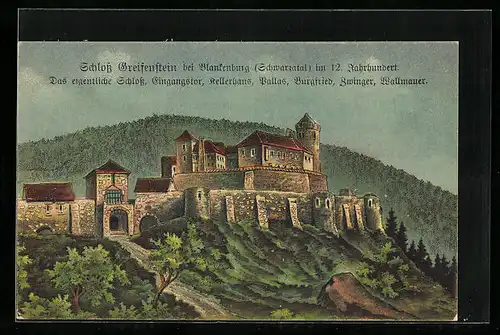 Künstler-AK Blankenburg i. Schwarzatal, Schloss Greifenstein