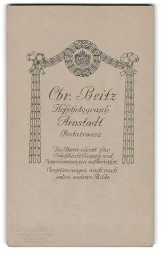 Fotografie Chr. Beitz, Arnstadt, Poststr., Wappen im Jugendstil Umrandung