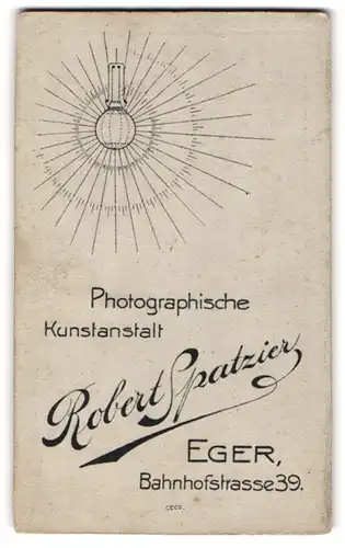 Fotografie Robert Spatzier, Eger, Bahnhofstr. 39, Elektrische Lampe beleuchtet die Anschrift des Fotografen
