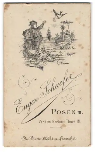 Fotografie Eugen Schaefer, Posen, vor dem Berliner Thore 19, Kleinkind mit Plattenkamera bekommt Fotografie von Vogel