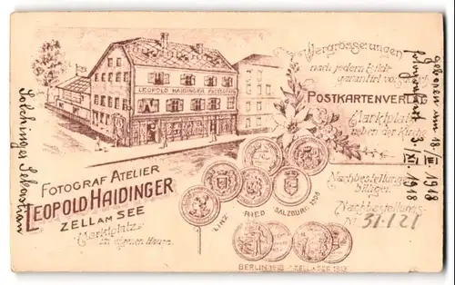 Fotografie Leopold Haidinger, Zell am See, Marktplatz, Ansicht Zell am See, das Atelier und Postkartenverlagshaus