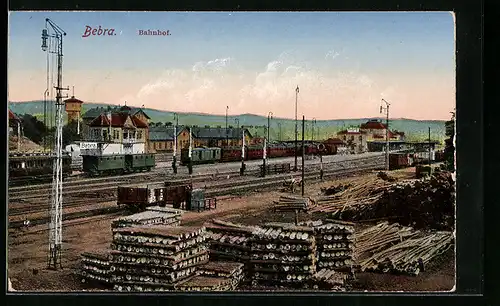 AK Bebra, Bahnhof mit Zügen