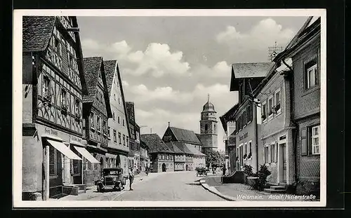 AK Weismain, strasse mit Geschäften und Kirche