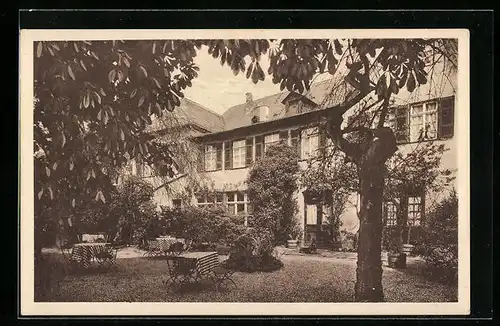 AK Niederlahnstein /Rh., Hotel Zum weissen Ross P. Satori, Gartenansicht