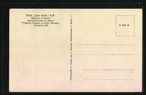 AK Niederlahnstein /Rh., Hotel Zum weissen Ross P. Satori, Gartenansicht