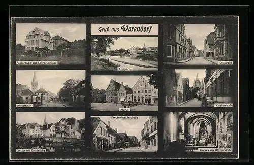 AK Warendorf, Markt, Klosterstrasse, Emstor mit Emsbrücke