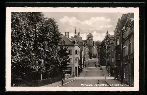 AK Mittweida, Deckerstrasse mit Blick zur Post