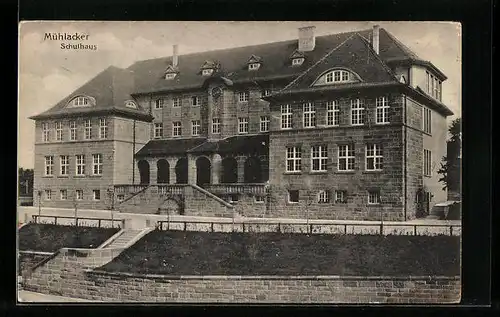 AK Mühlacker, Schulhaus mit Treppenaufgang