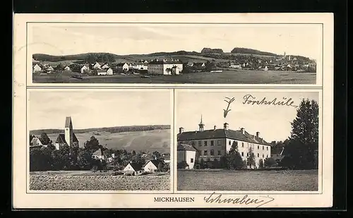 AK Mickhausen, Ortspanorama, Teilansicht, Forstschule