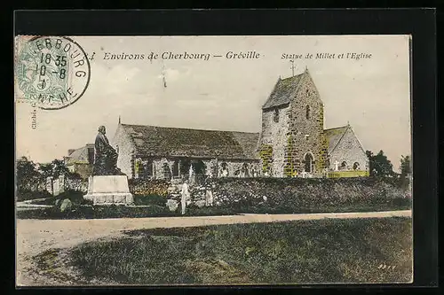 AK Greville, Statue de Millet et l`Eglise