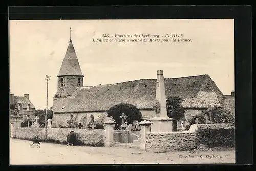 AK Urville, L`Eglise et le Monument aux Morts pour la France