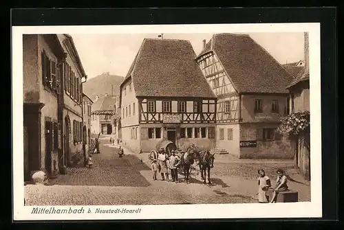 AK Mittelhambach b. Neustadt-Haardt, Ortsansicht mit Gasthaus Engel