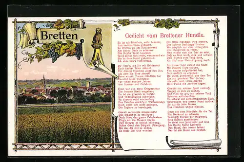 AK Bretten, Ortsansicht, Gedicht vom Brettener Hundle