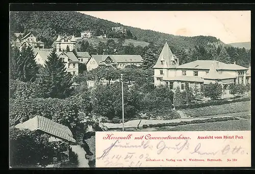 AK Herrenalb, Aussicht vom Hotel Post mit Conversationshaus