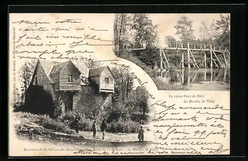 AK Saint-Hilaire-du-Harcouet, Le vieux Pont de Bois, Les Rives de la Sélune