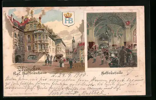 Lithographie München, Hofbräuhaus und Hofbräuhalle