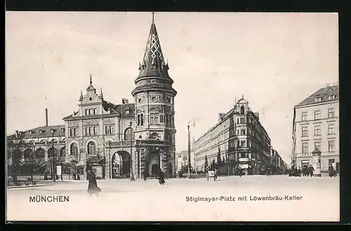 AK München, Stiglmayer-Platz mit Löwenbräu-Keller