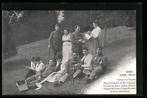 AK La Famille du Rameau d`Olivier, französische Blinde bei einem Picknick