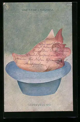 Künstler-AK Ein Stammgast und seine Leibspeise, optische Täuschung