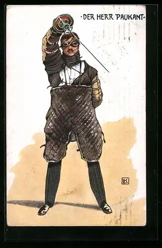 Künstler-AK Der Herr Paukant mit Schmiss, studentische Szene