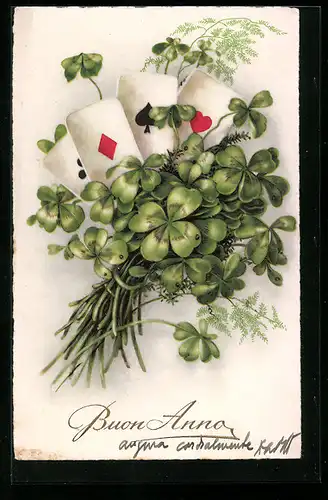 Künstler-AK Kartenspiel und Glücksklee