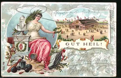 Lithographie Gut Heil!, Büste Turnvater Jahn