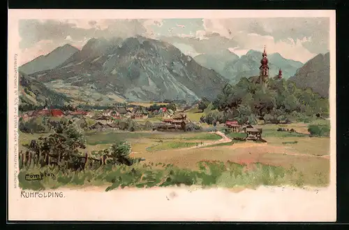 Künstler-AK Edward Theodore Compton: Ruhpolding, Ortspartie mit Kirche