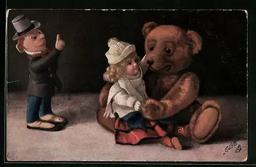 AK Steiff-Puppen mit einem Teddy
