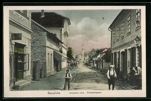 AK Banjaluka, Elisabethgasse mit Minarett, Jelisavina ulica