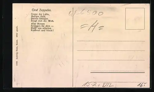 AK Mainz, Strassenbrücke über den Rhein, Graf Zeppelins neuestes Luftschiff