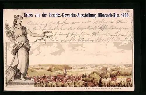 Lithographie Biberach-Riss, Bezirks-Gewerbe-Ausstellung 1900, Gesamtansicht