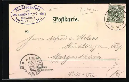Lithographie Ludwigsburg, 25. Schwäbisches Liederfest 1898, Haupteingang zum Festplatz, Germania