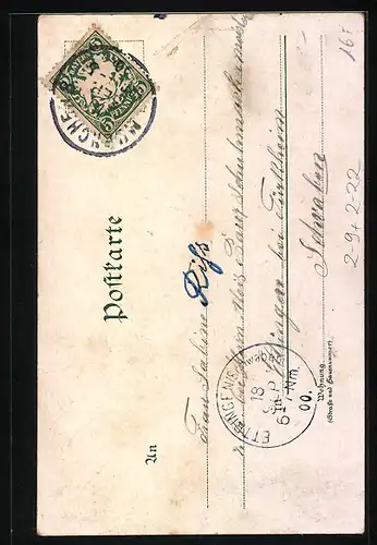 AK Briefträger mit Trompete, Anlasskarte Trennung der privaten Stadtpost Courier und Staaatspost 1900