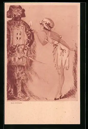 Künstler-AK Max Brüning: Schlossgespenst und junge Dame im Unterrock