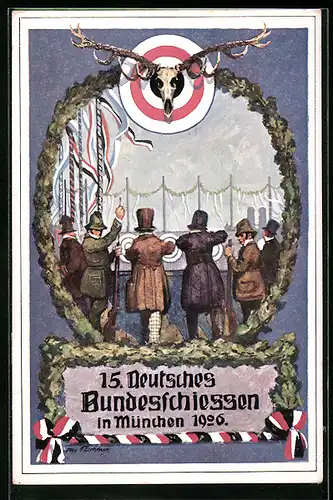 AK München, Deutsches Bundesschiessen 1926, Schützen vor den Schiessscheiben