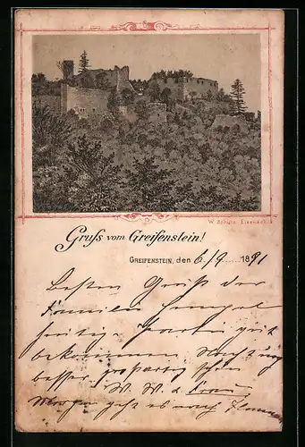 Vorläufer-AK Greifenstein, 1891, Ansicht der Burgruine